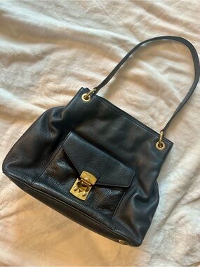Authentic Miu Miu Black Leather Shoulder Bag with Gold Hardware
